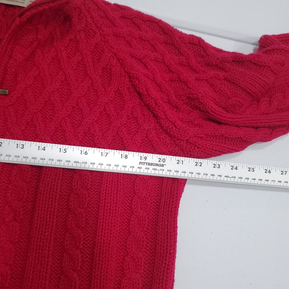 Aran Sweater Market Sweater Cardigan Womens Large Red Merino Wool Cable Zip - Picture 5 of 6